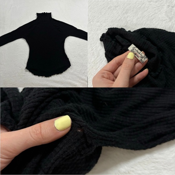 Free People Make It Easy Black Waffle Knit Turtleneck Shirt - Picture 4 of 4